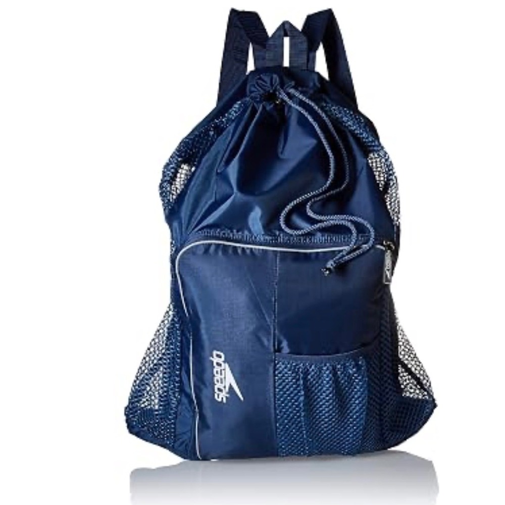 Speedo Mesh Swim Equipment Backpack Navy Blue Drawstring Training Gear Bag